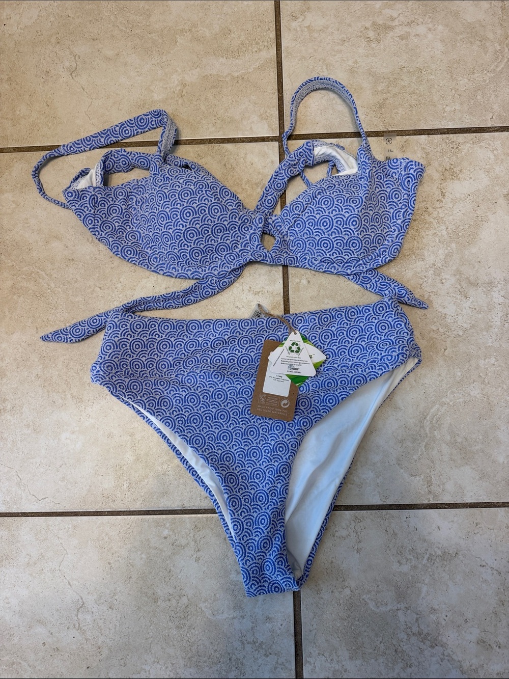 Blue Wave Print Two-Piece Bikini Set by Vetchy - NWT!